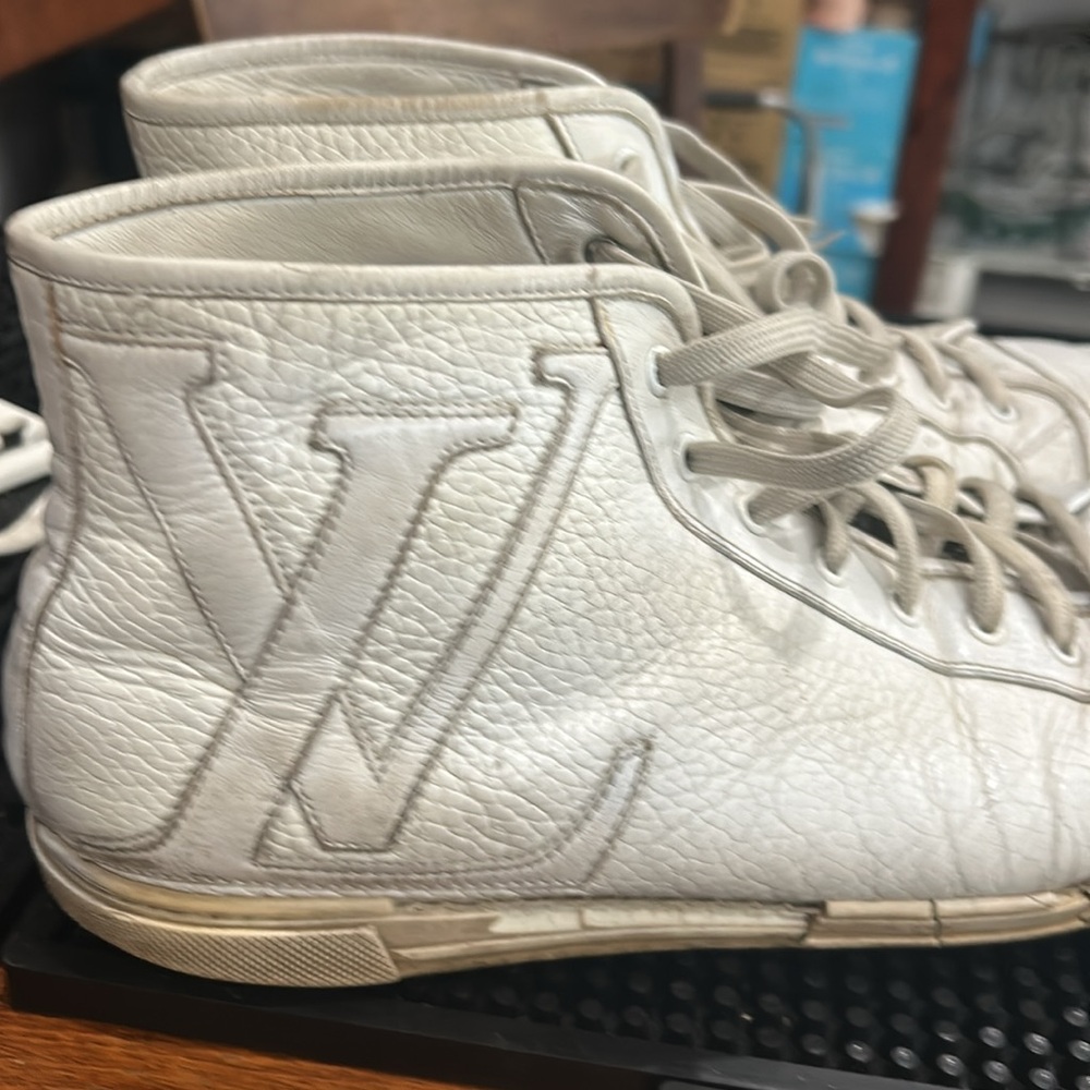 Louis Vuitton White High-Top Sneakers‎ with Leather Upper need repair GO OO49 - Picture 10 of 10